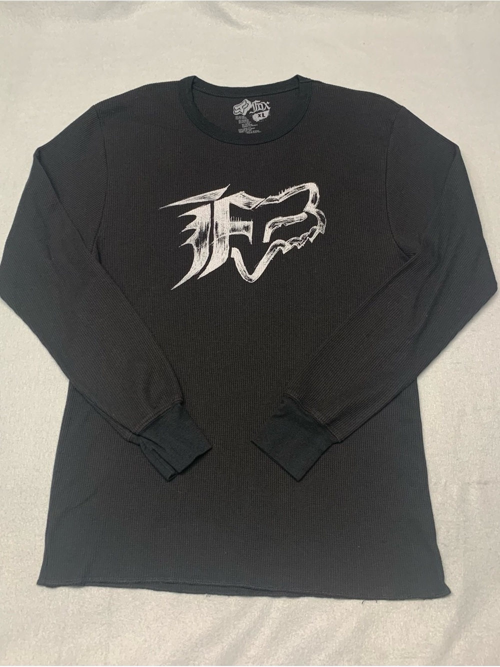 Fox Black Long Sleeve Thermal Shirt with White Fox Head Logo